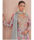 Blue Chinnon Digital Print Wedding Sharara Set