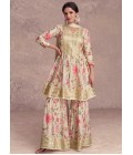 Cream Chinnon Embroidered Wedding Sharara Set