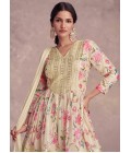 Cream Chinnon Embroidered Wedding Sharara Set