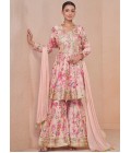 Peach Chinnon Embroidered Wedding Sharara Set