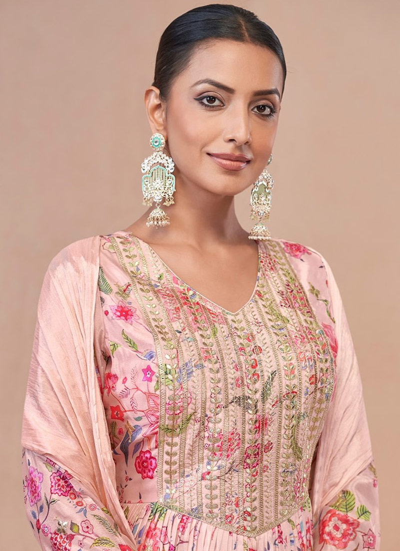 Peach Chinnon Embroidered Wedding Sharara Set