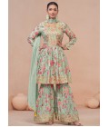 Sea Green Chinnon Digital Print Wedding Sharara Set