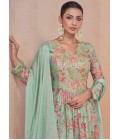 Sea Green Chinnon Digital Print Wedding Sharara Set