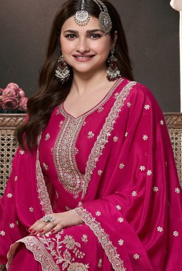 Prachi Desai Magenta Chinon Embroidered Bollywood Style Sharara kameez KF2502001