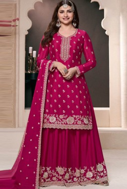 Prachi Desai Magenta Chinon Embroidered Bollywood Style Sharara kameez KF2502001