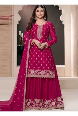Prachi Desai Magenta Chinon Embroidered Bollywood Style Sharara kameez KF2502001
