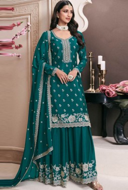 Green Chinon Embroidered Bollywood Style Sharara kameez KF2502002