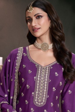 Purple Chinon Embroidered Bollywood Style Sharara kameez KF2502003