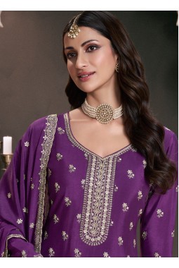 Purple Chinon Embroidered Bollywood Style Sharara kameez KF2502003