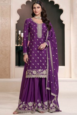 Purple Chinon Embroidered Bollywood Style Sharara kameez KF2502003