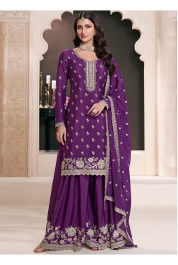 Purple Chinon Embroidered Bollywood Style Sharara kameez KF2502003