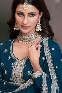 Teal Chinon Embroidered Bollywood Style Sharara kameez KF2502004