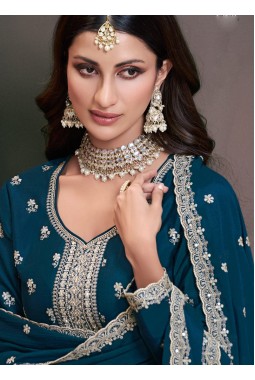 Teal Chinon Embroidered Bollywood Style Sharara kameez KF2502004
