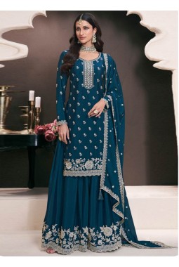 Teal Chinon Embroidered Bollywood Style Sharara kameez KF2502004