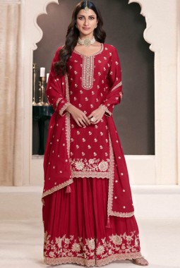 Pink Chinon Embroidered Bollywood Style Sharara kameez KF2502005