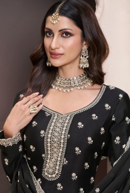 Black Chinon Embroidered Bollywood Style Sharara kameez KF2502006