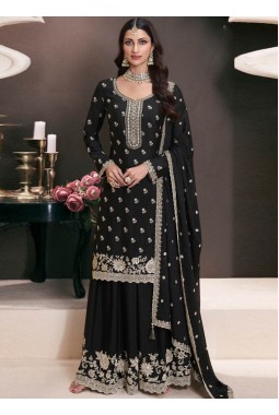 Black Chinon Embroidered Bollywood Style Sharara kameez KF2502006