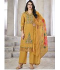 Mustard Viscose Roman Silk Resham Work Wedding Salwar Kameez