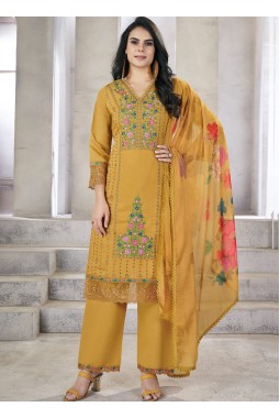 Mustard Viscose Roman Silk Resham Work Wedding Salwar Kameez