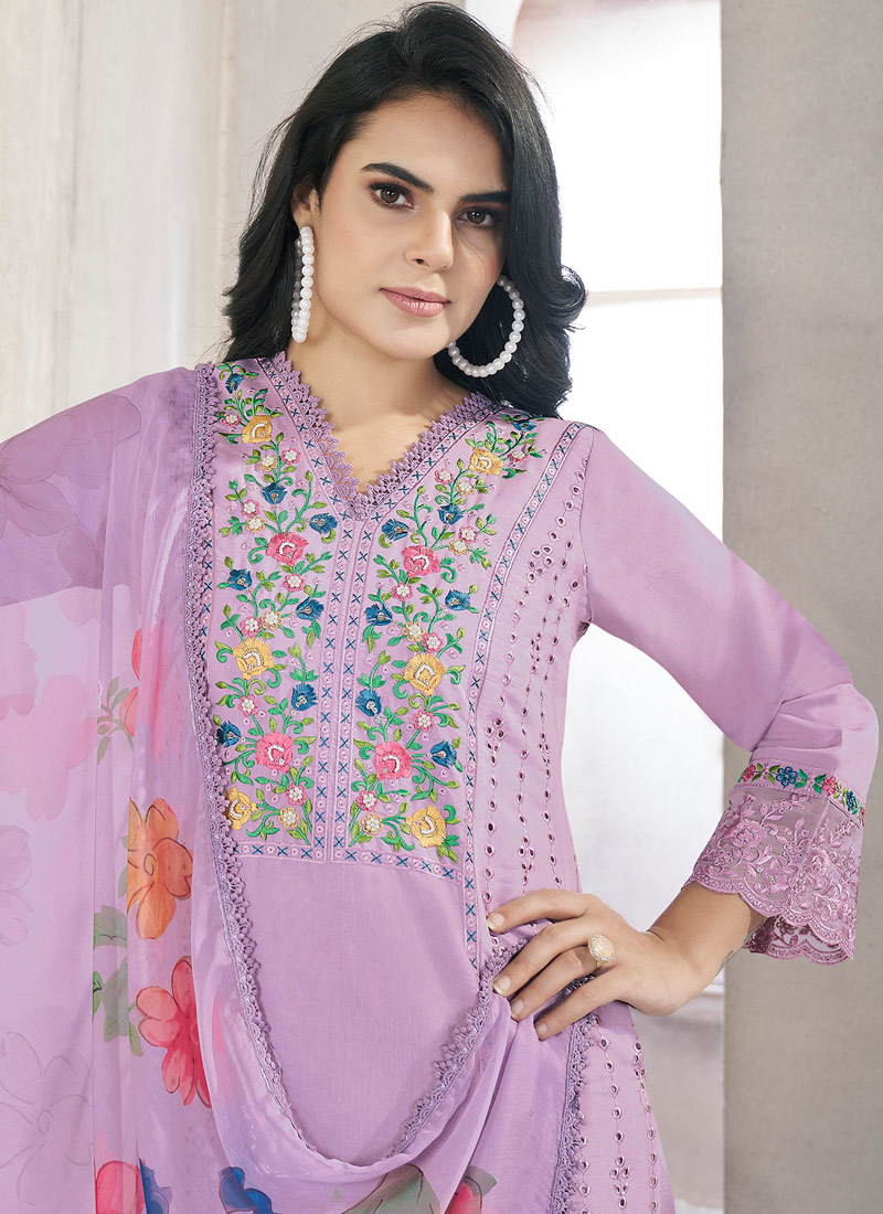 Lavender Viscose Roman Silk Handwork Wedding Salwar Kameez