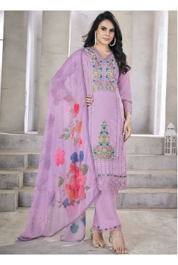 Lavender Viscose Roman Silk Handwork Wedding Salwar Kameez
