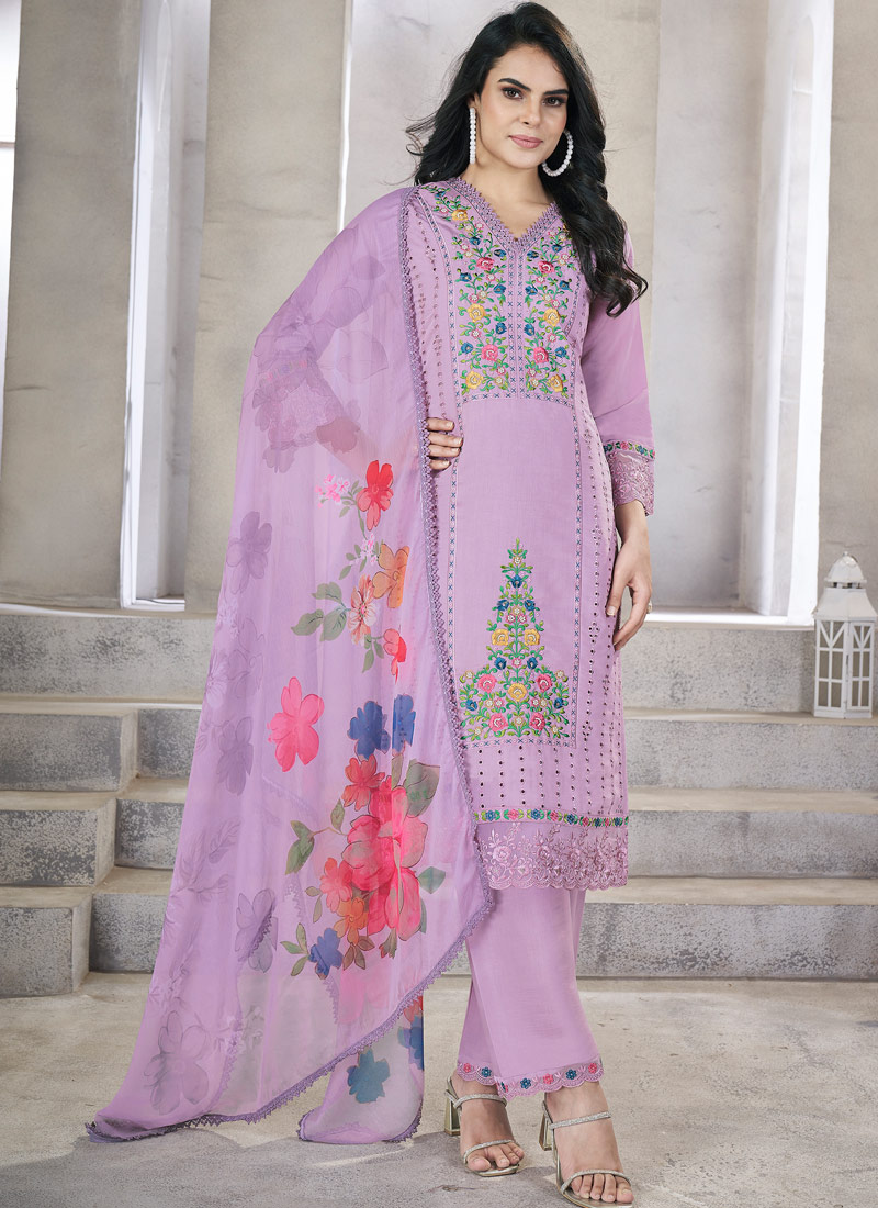 Lavender Viscose Roman Silk Handwork Wedding Salwar Kameez