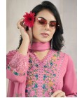 Pink Viscose Roman Silk Resham Work Wekding Salwin Kameez