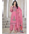 Pink Viscose Roman Silk Resham Work Wekding Salwin Kameez