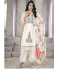 White Viscose Roman Silk Handwork Wedding Salwar Kameez