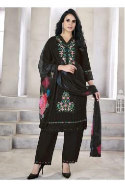 Black Viscose Roman Silk Pearl Work Wedding Salwar Kameez