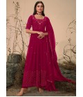 Deep Pink Georgette Thread Embroidered Festive Wear Salwar Kameez