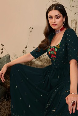 Dark Olive Georgette Embroidered Festive Wear Salwar Kameez