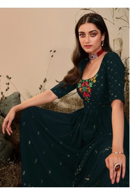 Dark Olive Georgette Embroidered Festive Wear Salwar Kameez