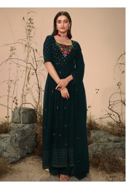 Dark Olive Georgette Embroidered Festive Wear Salwar Kameez