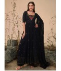 Dark Blue Georgette Sequins Embroidered Festive Wear Salwar Kameez