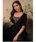 Black Georgette Thread Embroidered Festive Wear Salwar Kameez