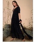 Black Georgette Thread Embroidered Festive Wear Salwar Kameez