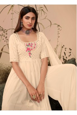 Off White Georgette Embroidered Festive Wear Salwar Kameez