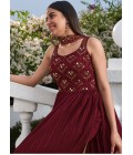 Maroon Georgette Sequins Embroidered Festive Wear Salwar Kameez