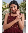 Maroon Georgette Sequins Embroidered Festive Wear Salwar Kameez