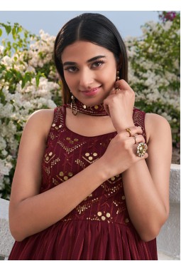 Maroon Georgette Sequins Embroidered Festive Wear Salwar Kameez