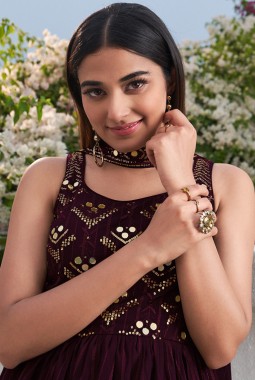 Purple Georgette Embroidered Festive Wear Salwar Kameez