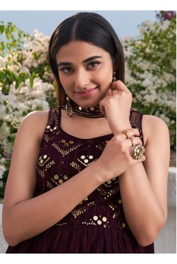 Purple Georgette Embroidered Festive Wear Salwar Kameez