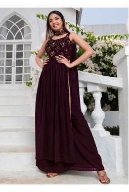 Purple Georgette Embroidered Festive Wear Salwar Kameez