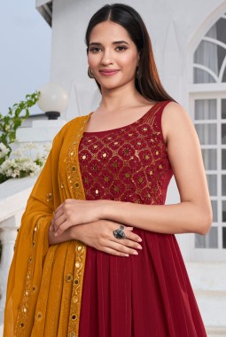 Red Georgette Sequins Embroidered Festive Wear Salwar Kameez