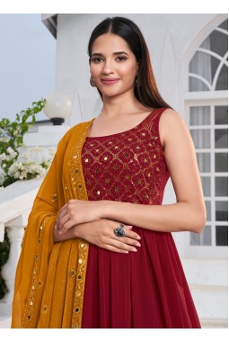 Red Georgette Sequins Embroidered Festive Wear Salwar Kameez