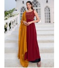 Red Georgette Sequins Embroidered Festive Wear Salwar Kameez