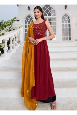 Red Georgette Sequins Embroidered Festive Wear Salwar Kameez