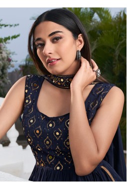 Blue Georgette Embroidered Festive Wear Salwar Kameez