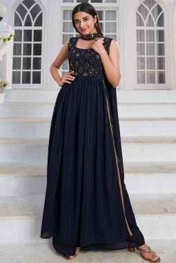 Blue Georgette Embroidered Festive Wear Salwar Kameez